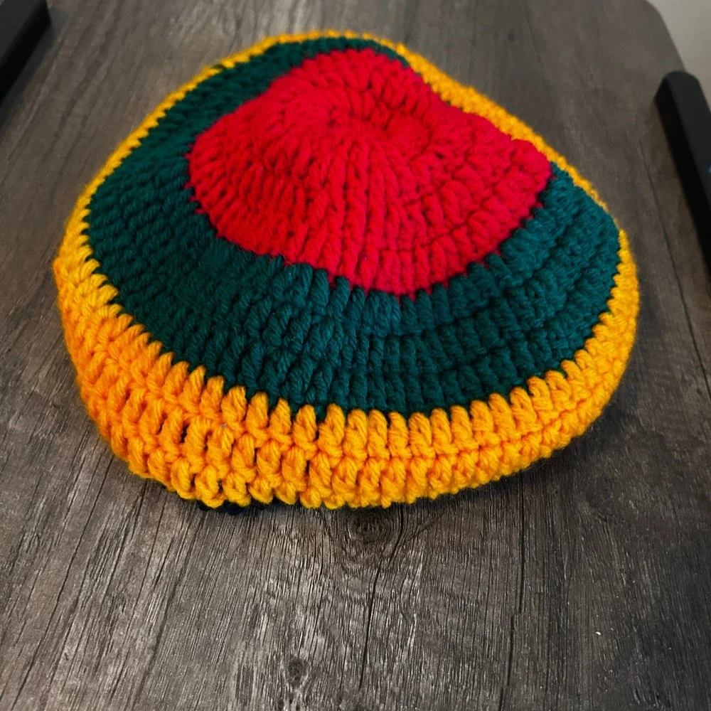 Hand Knit Beret Unisex One Size Multicolor Colorblock Crochet‎ Slouchy Artwear